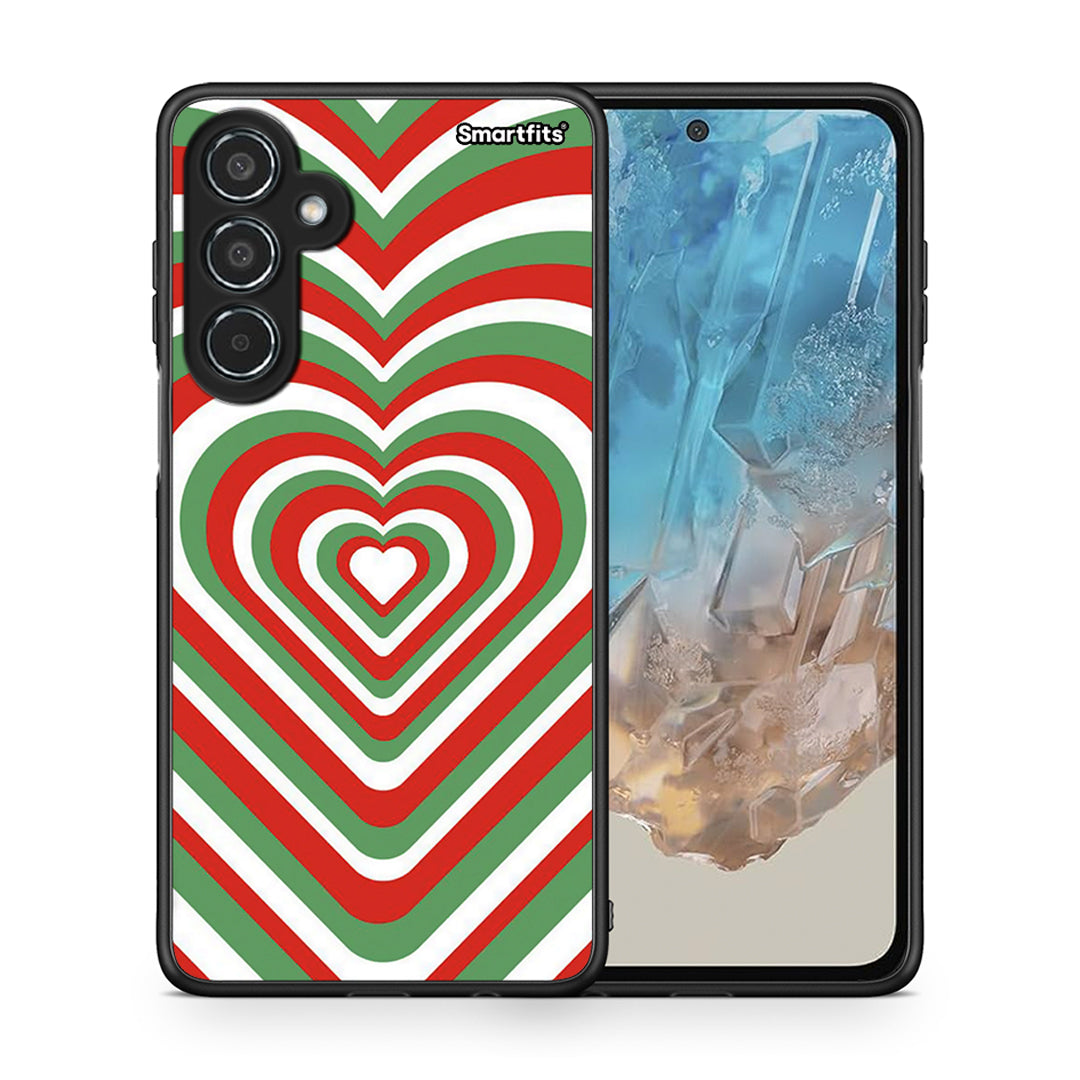 Θήκη Samsung Galaxy M35 5G Christmas Hearts από τη Smartfits με σχέδιο στο πίσω μέρος και μαύρο περίβλημα | Samsung Galaxy M35 5G Christmas Hearts case with colorful back and black bezels