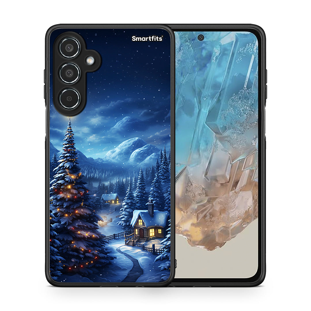 Θήκη Samsung Galaxy M35 5G Christmas Scenery από τη Smartfits με σχέδιο στο πίσω μέρος και μαύρο περίβλημα | Samsung Galaxy M35 5G Christmas Scenery case with colorful back and black bezels