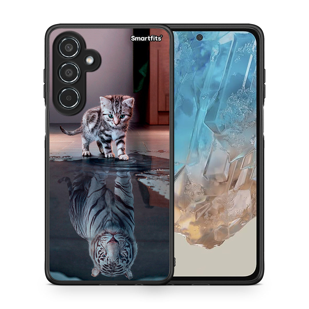 Θήκη Samsung Galaxy M35 5G Tiger Cute από τη Smartfits με σχέδιο στο πίσω μέρος και μαύρο περίβλημα | Samsung Galaxy M35 5G Tiger Cute case with colorful back and black bezels