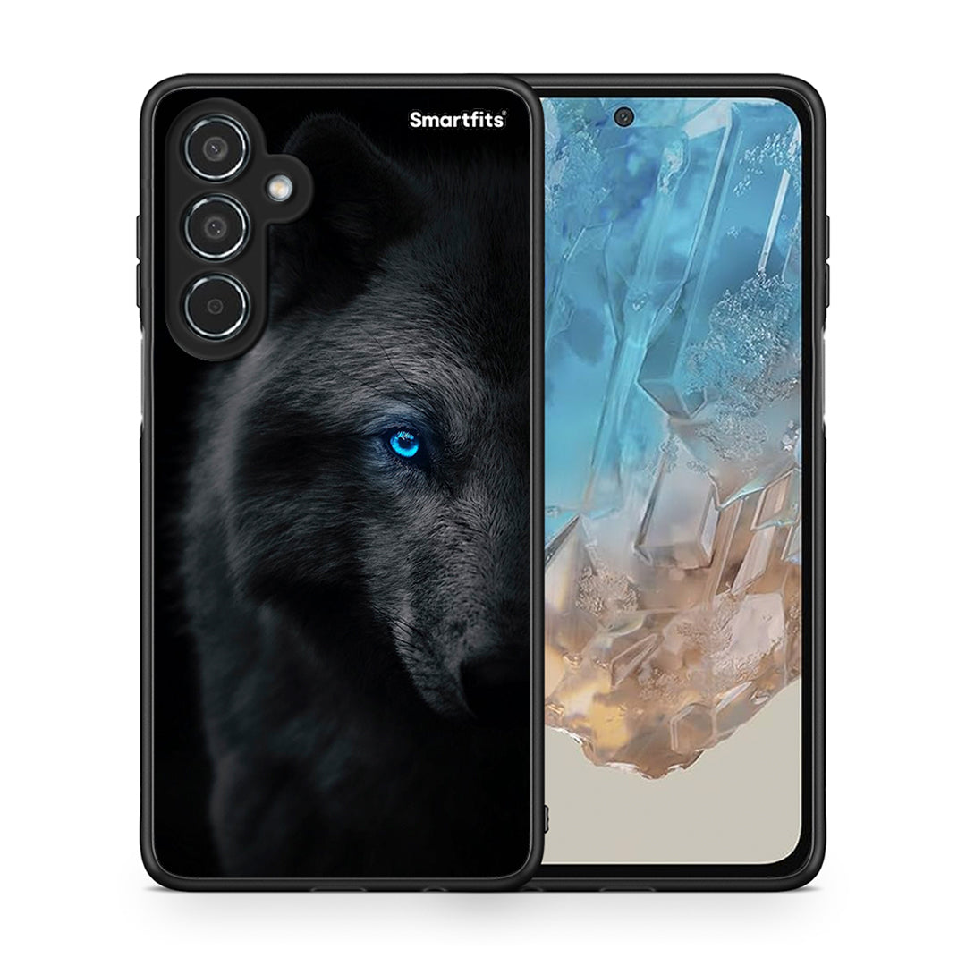 Θήκη Samsung Galaxy M35 5G Dark Wolf από τη Smartfits με σχέδιο στο πίσω μέρος και μαύρο περίβλημα | Samsung Galaxy M35 5G Dark Wolf case with colorful back and black bezels