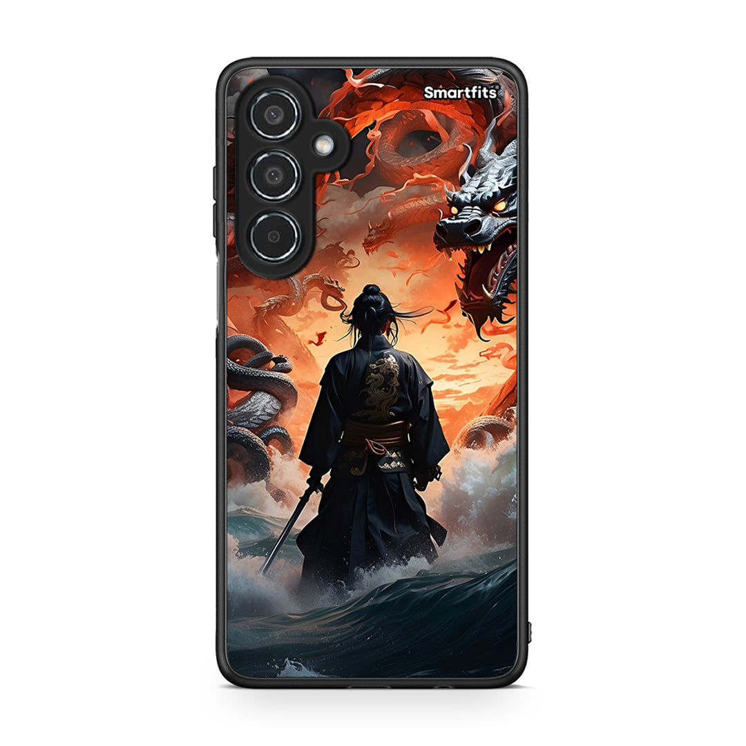 Samsung Galaxy M35 5G Dragons Fight θήκη από τη Smartfits με σχέδιο στο πίσω μέρος και μαύρο περίβλημα | Smartphone case with colorful back and black bezels by Smartfits