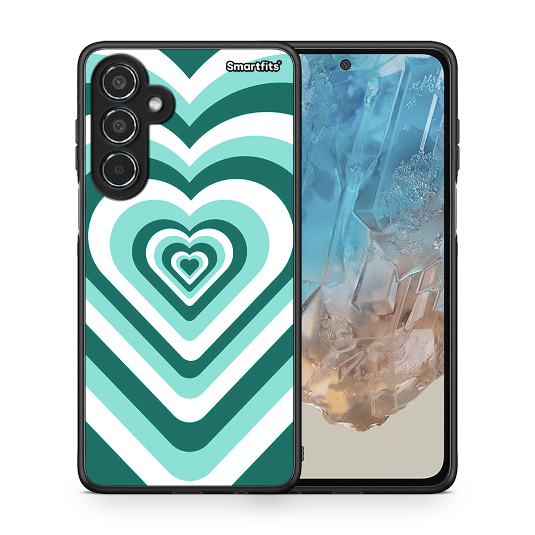 Θήκη Samsung Galaxy M35 5G Green Hearts από τη Smartfits με σχέδιο στο πίσω μέρος και μαύρο περίβλημα | Samsung Galaxy M35 5G Green Hearts case with colorful back and black bezels