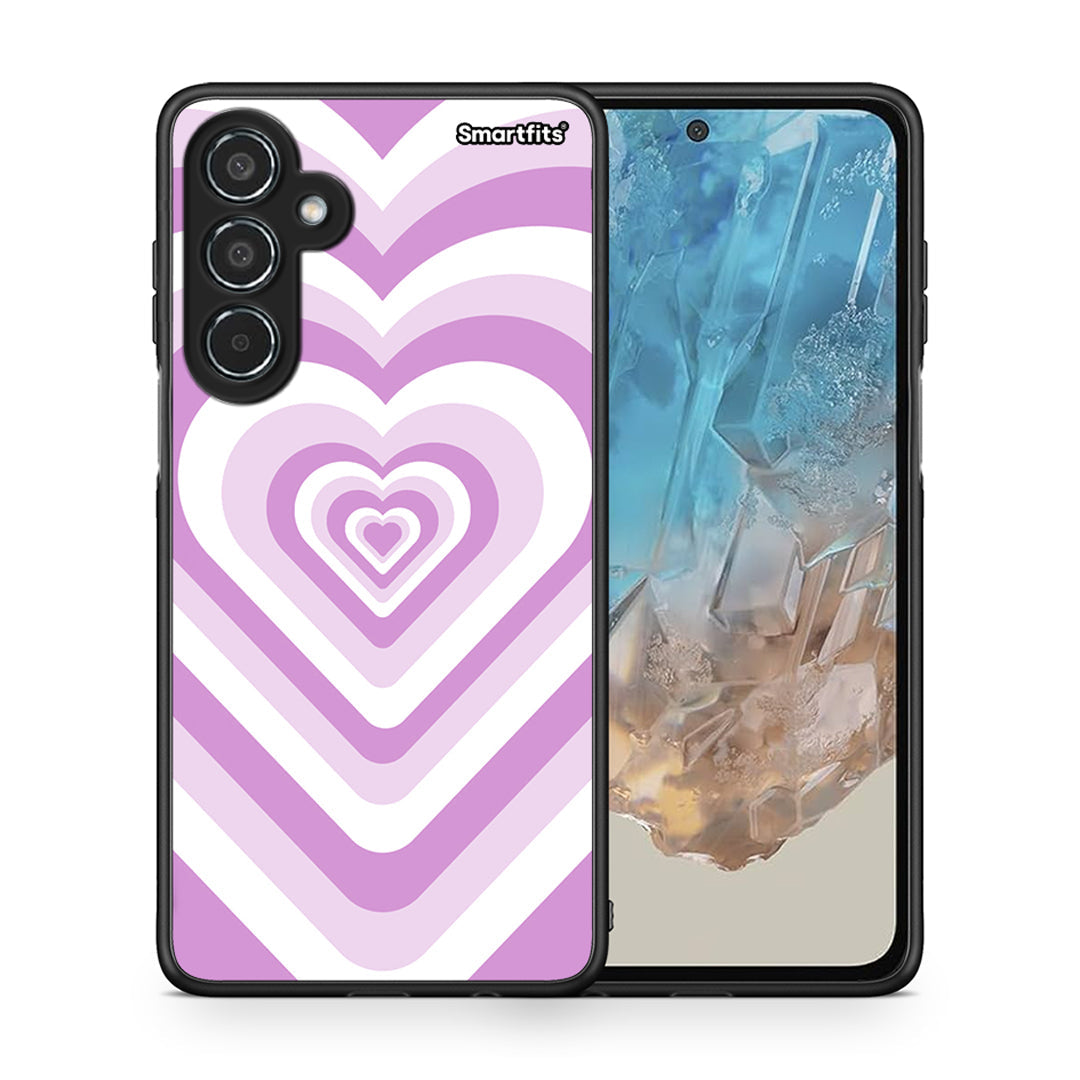 Θήκη Samsung Galaxy M35 5G Lilac Hearts από τη Smartfits με σχέδιο στο πίσω μέρος και μαύρο περίβλημα | Samsung Galaxy M35 5G Lilac Hearts case with colorful back and black bezels