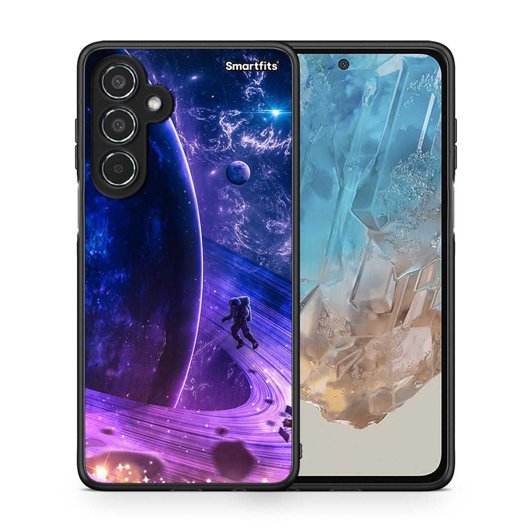 Θήκη Samsung Galaxy M35 5G Lost Astronaut από τη Smartfits με σχέδιο στο πίσω μέρος και μαύρο περίβλημα | Samsung Galaxy M35 5G Lost Astronaut case with colorful back and black bezels