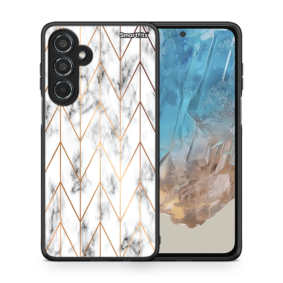 Θήκη Samsung Galaxy M35 5G Gold Geometric Marble από τη Smartfits με σχέδιο στο πίσω μέρος και μαύρο περίβλημα | Samsung Galaxy M35 5G Gold Geometric Marble case with colorful back and black bezels