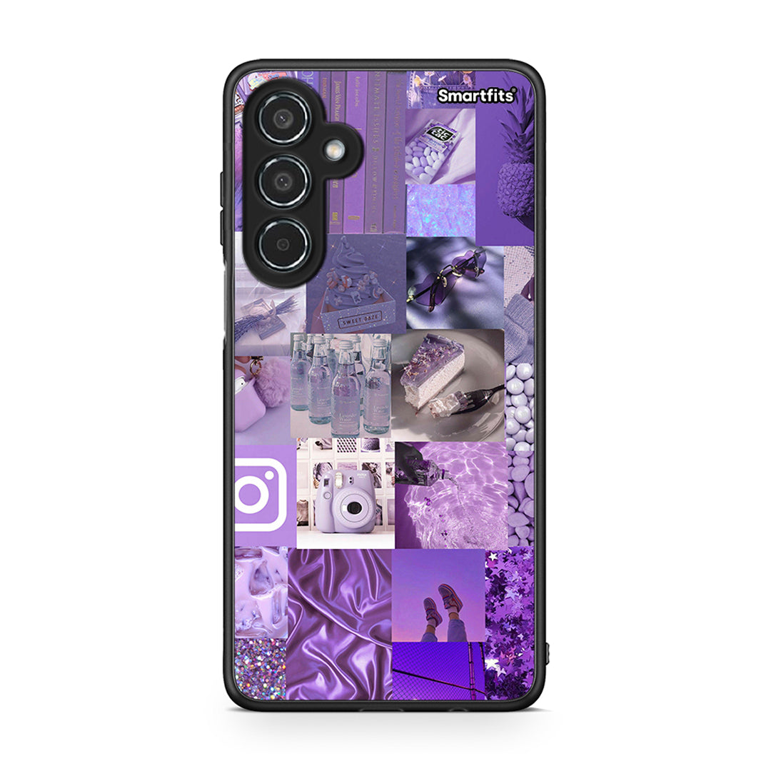 Samsung Galaxy M35 5G Purple Aesthetic Collage θήκη από τη Smartfits με σχέδιο στο πίσω μέρος και μαύρο περίβλημα | Smartphone case with colorful back and black bezels by Smartfits