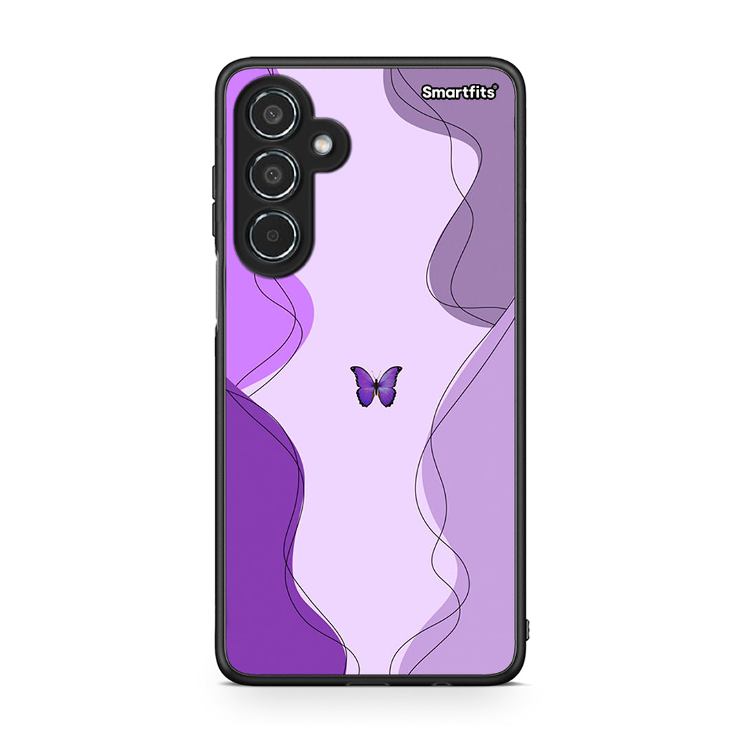 Samsung Galaxy M35 5G Purple Mariposa Θήκη Αγίου Βαλεντίνου από τη Smartfits με σχέδιο στο πίσω μέρος και μαύρο περίβλημα | Smartphone case with colorful back and black bezels by Smartfits