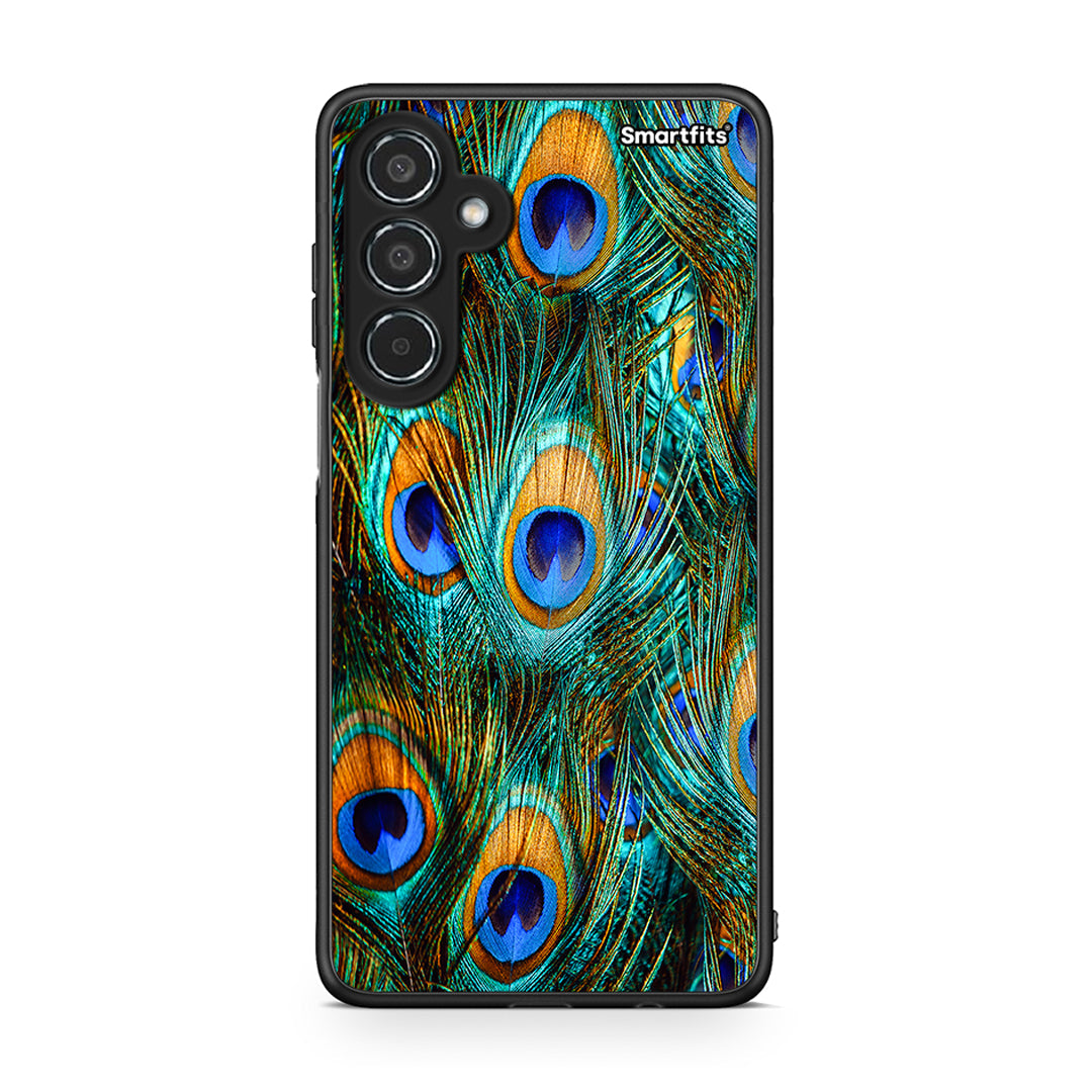 Samsung Galaxy M35 5G Real Peacock Feathers θήκη από τη Smartfits με σχέδιο στο πίσω μέρος και μαύρο περίβλημα | Smartphone case with colorful back and black bezels by Smartfits