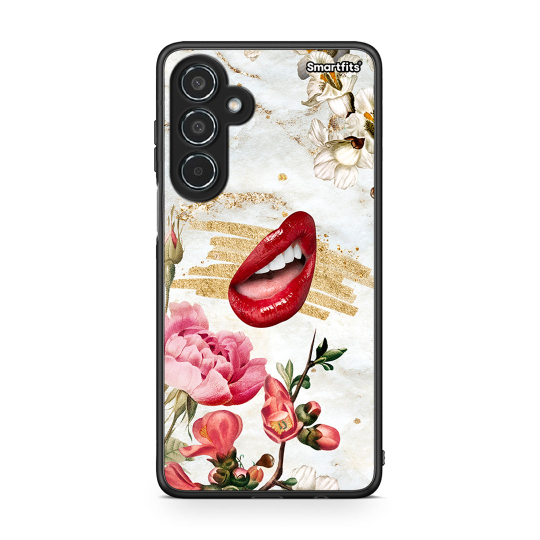 Samsung Galaxy M35 5G Red Lips θήκη από τη Smartfits με σχέδιο στο πίσω μέρος και μαύρο περίβλημα | Smartphone case with colorful back and black bezels by Smartfits