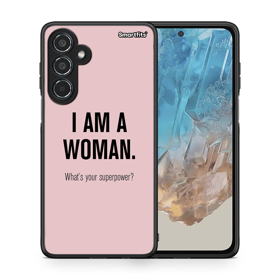 Θήκη Samsung Galaxy M35 5G Superpower Woman από τη Smartfits με σχέδιο στο πίσω μέρος και μαύρο περίβλημα | Samsung Galaxy M35 5G Superpower Woman case with colorful back and black bezels