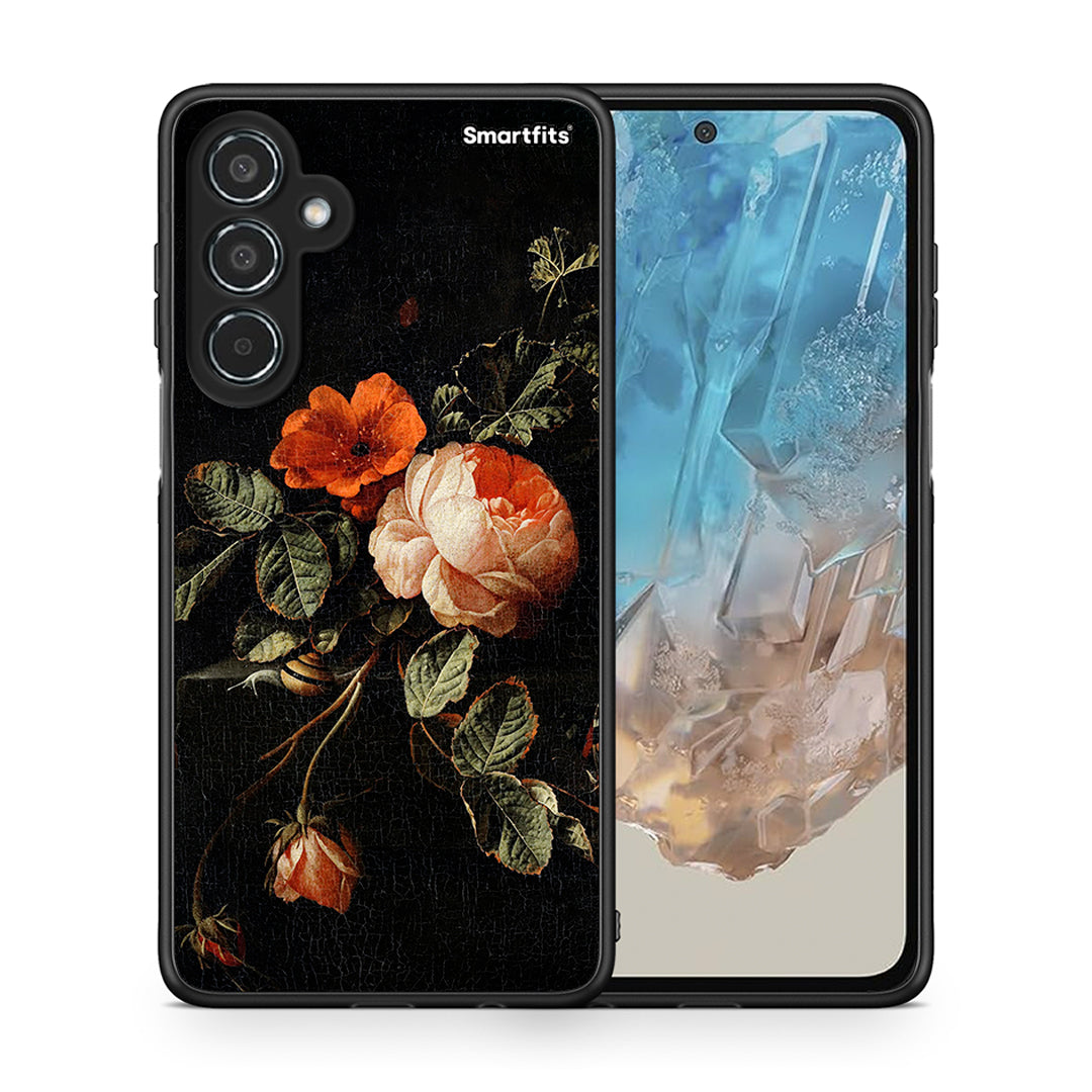 Θήκη Samsung Galaxy M35 5G Vintage Roses από τη Smartfits με σχέδιο στο πίσω μέρος και μαύρο περίβλημα | Samsung Galaxy M35 5G Vintage Roses case with colorful back and black bezels