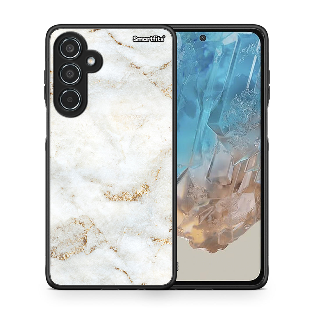 Θήκη Samsung Galaxy M35 5G White Gold Marble από τη Smartfits με σχέδιο στο πίσω μέρος και μαύρο περίβλημα | Samsung Galaxy M35 5G White Gold Marble case with colorful back and black bezels