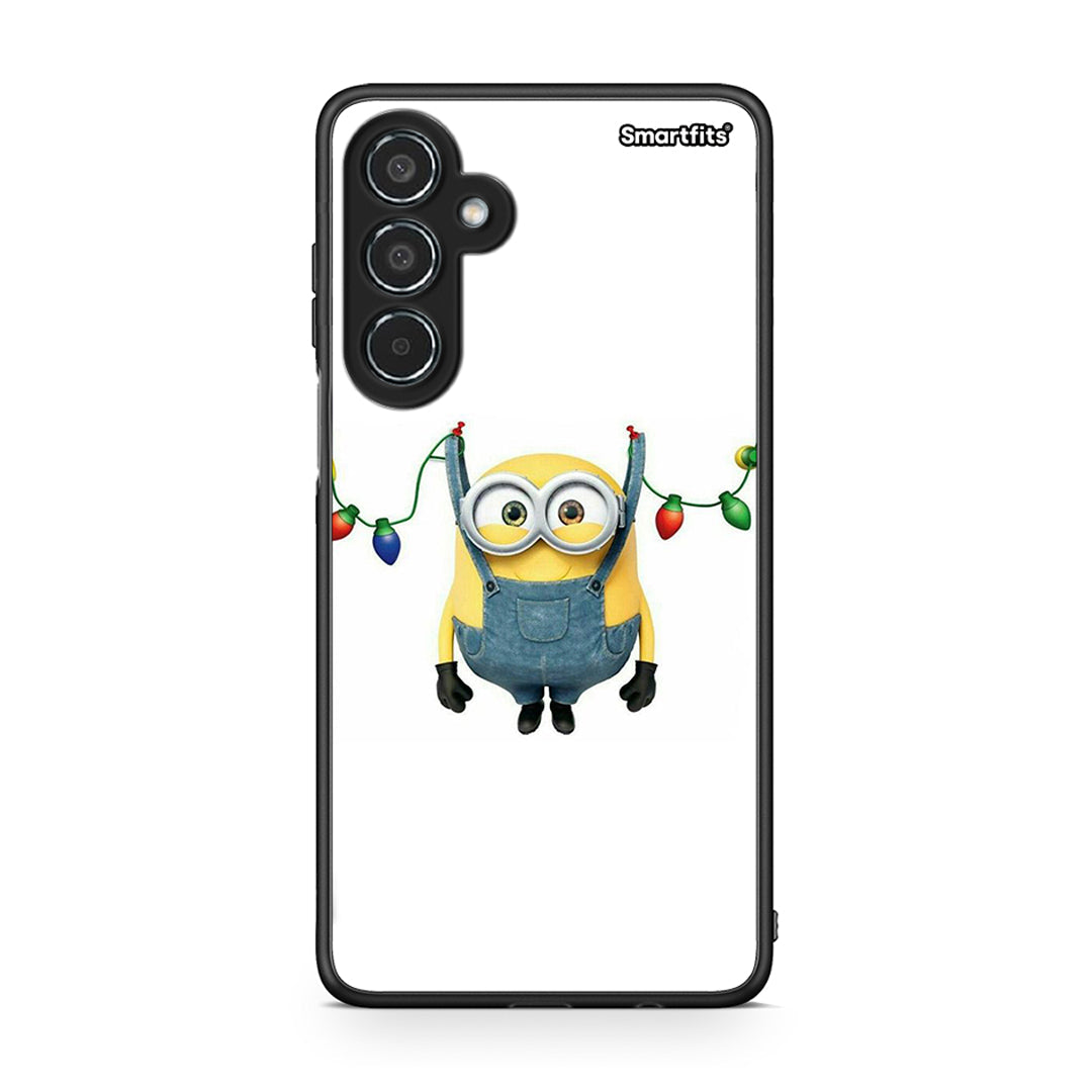 Samsung Galaxy M35 5G Xmas Minion Lights θήκη από τη Smartfits με σχέδιο στο πίσω μέρος και μαύρο περίβλημα | Smartphone case with colorful back and black bezels by Smartfits