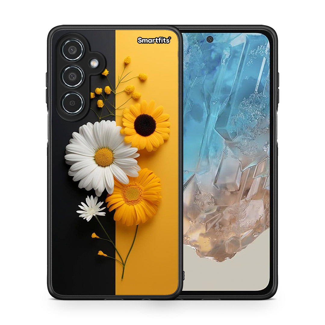 Θήκη Samsung Galaxy M35 5G Yellow Daisies από τη Smartfits με σχέδιο στο πίσω μέρος και μαύρο περίβλημα | Samsung Galaxy M35 5G Yellow Daisies case with colorful back and black bezels