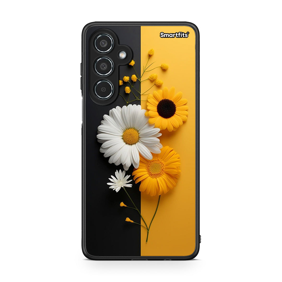 Samsung Galaxy M35 5G Yellow Daisies θήκη από τη Smartfits με σχέδιο στο πίσω μέρος και μαύρο περίβλημα | Smartphone case with colorful back and black bezels by Smartfits