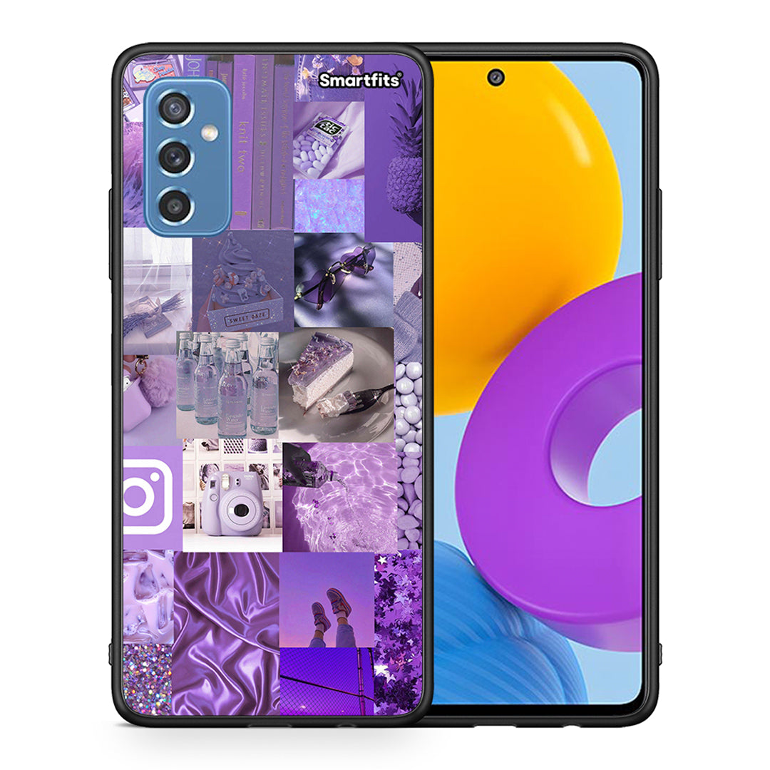 Θήκη Samsung M52 5G Purple Aesthetic Collage από τη Smartfits με σχέδιο στο πίσω μέρος και μαύρο περίβλημα | Samsung M52 5G Purple Aesthetic Collage case with colorful back and black bezels