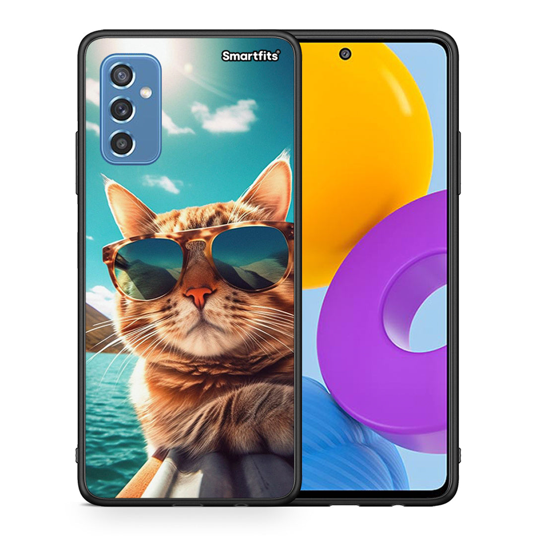 Θήκη Samsung M52 5G Summer Cat από τη Smartfits με σχέδιο στο πίσω μέρος και μαύρο περίβλημα | Samsung M52 5G Summer Cat case with colorful back and black bezels