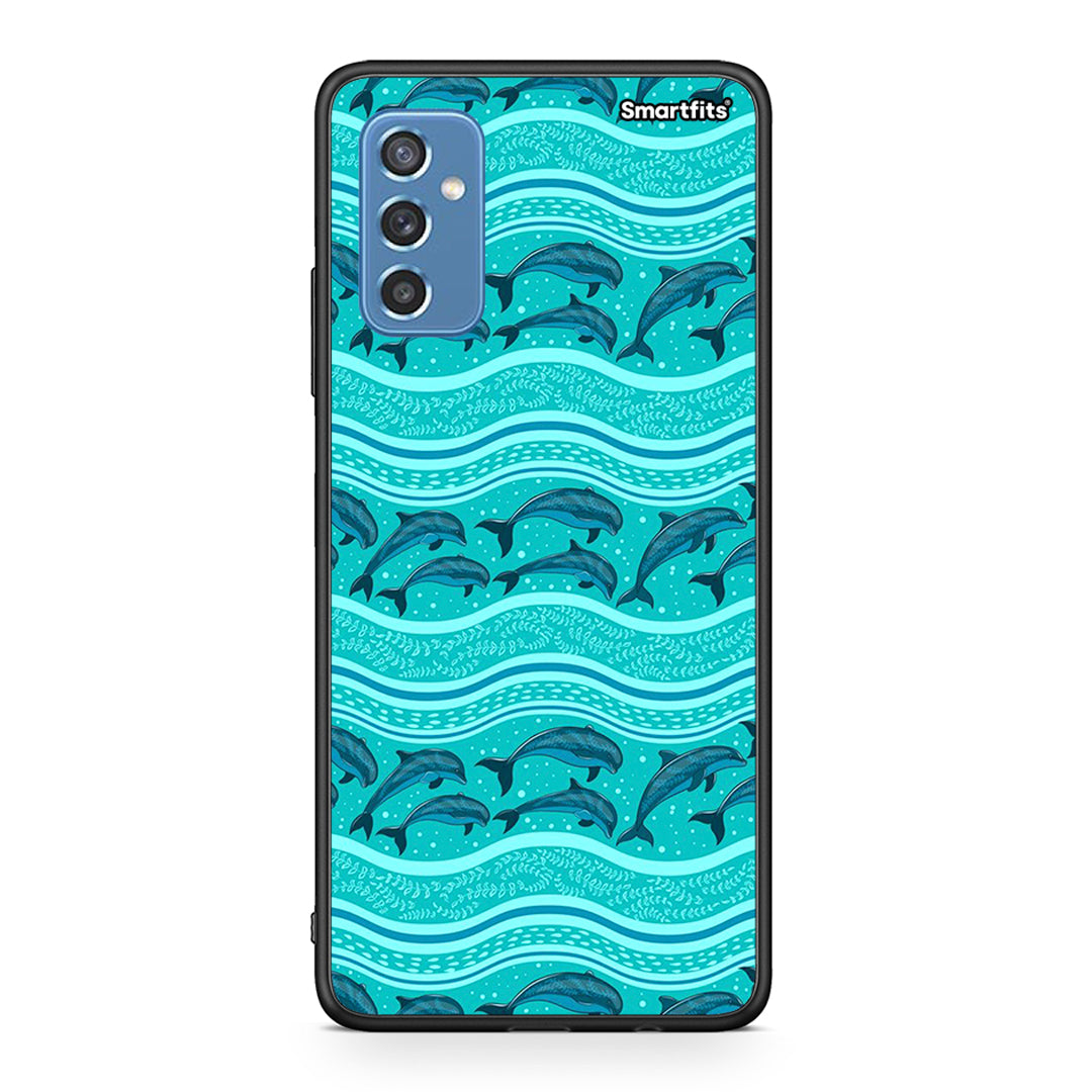 Samsung M52 5G Swimming Dolphins θήκη από τη Smartfits με σχέδιο στο πίσω μέρος και μαύρο περίβλημα | Smartphone case with colorful back and black bezels by Smartfits