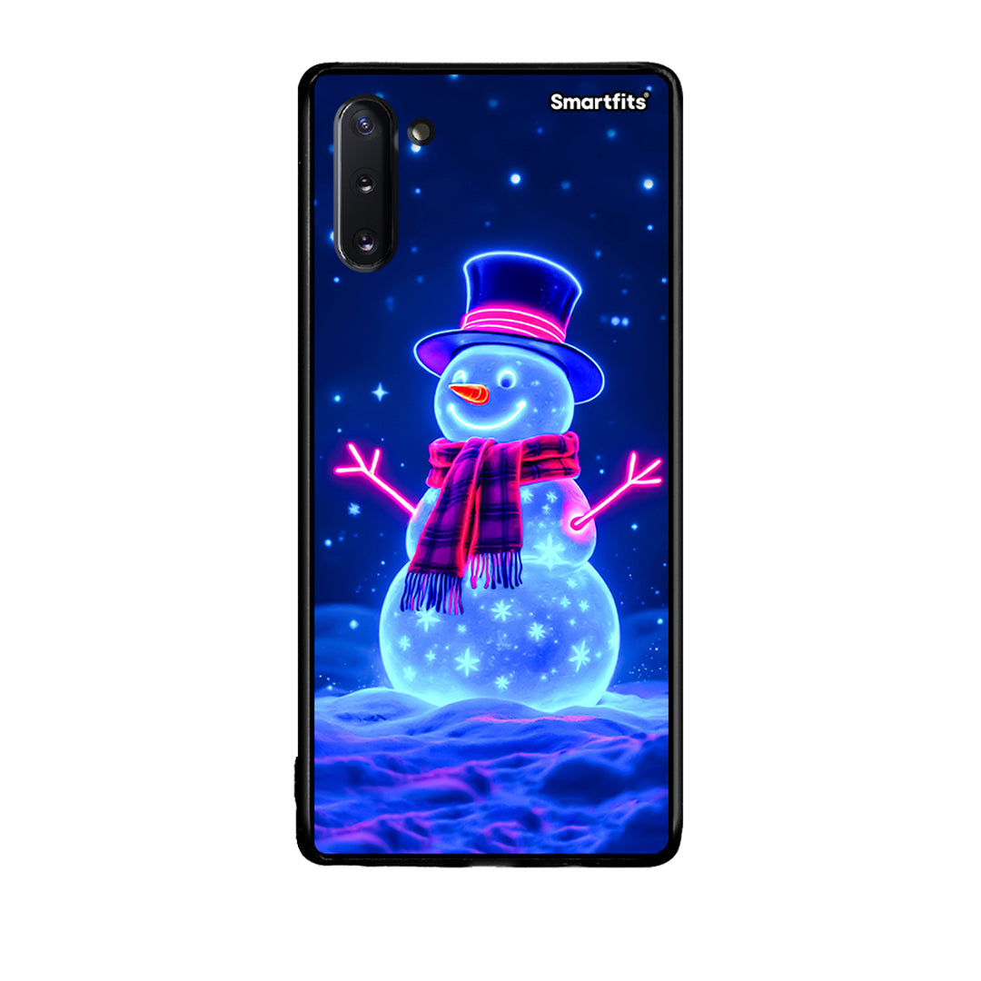 Samsung Note 10 Christmas Neon Snowman θήκη από τη Smartfits με σχέδιο στο πίσω μέρος και μαύρο περίβλημα | Smartphone case with colorful back and black bezels by Smartfits