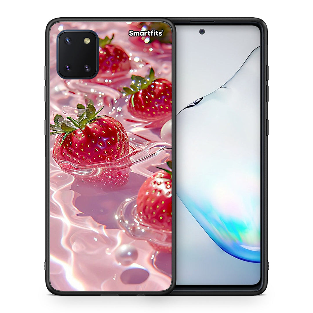 Θήκη Samsung Note 10 Lite Juicy Strawberries από τη Smartfits με σχέδιο στο πίσω μέρος και μαύρο περίβλημα | Samsung Note 10 Lite Juicy Strawberries case with colorful back and black bezels