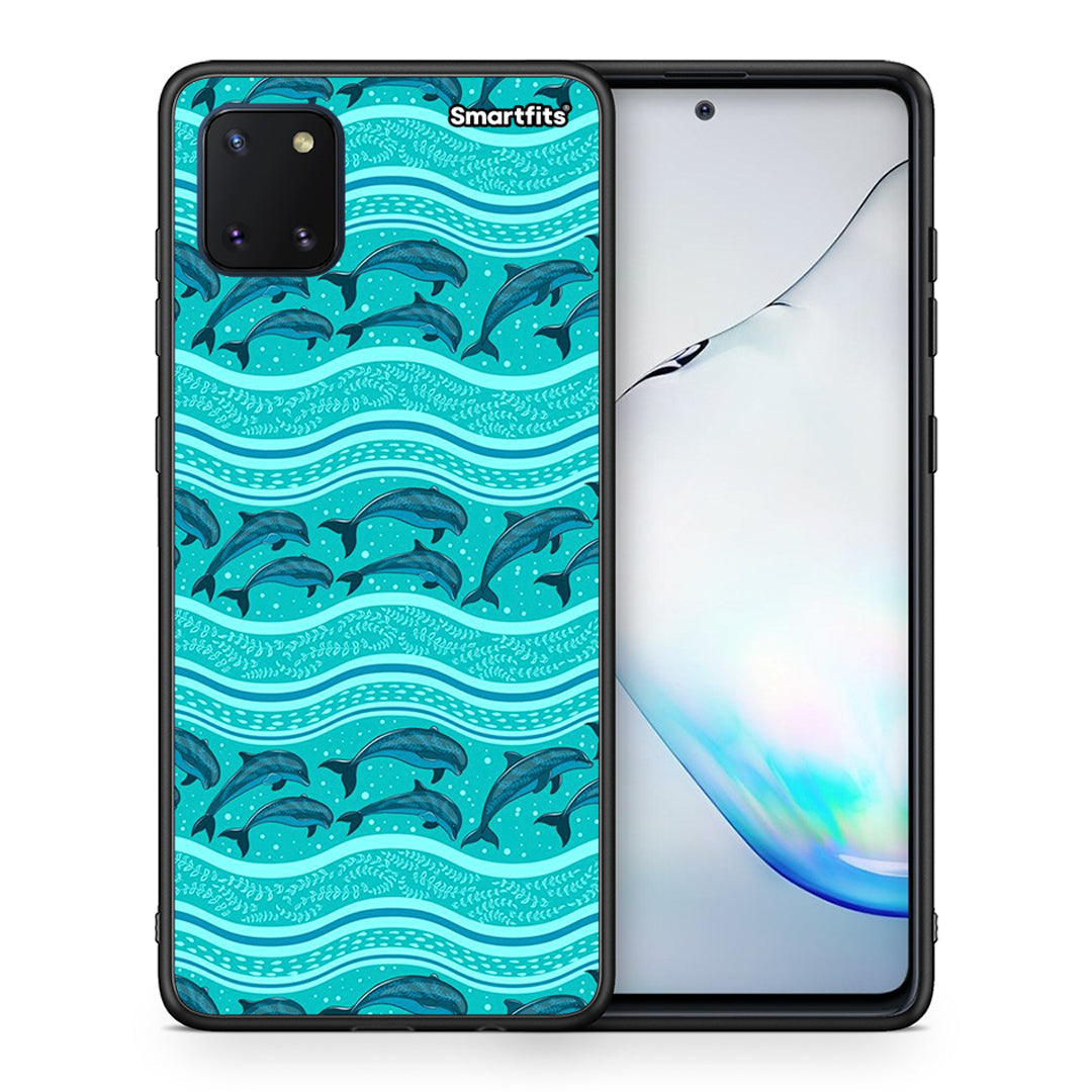 Θήκη Samsung Note 10 Lite Swimming Dolphins από τη Smartfits με σχέδιο στο πίσω μέρος και μαύρο περίβλημα | Samsung Note 10 Lite Swimming Dolphins case with colorful back and black bezels