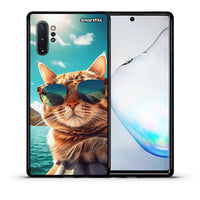 Thumbnail for Θήκη Samsung Note 10+ Summer Cat από τη Smartfits με σχέδιο στο πίσω μέρος και μαύρο περίβλημα | Samsung Note 10+ Summer Cat case with colorful back and black bezels