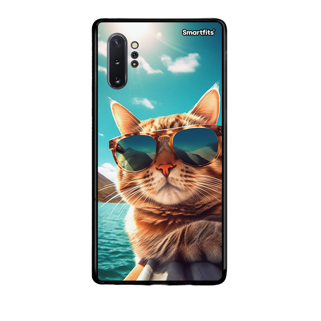 Samsung Note 10+ Summer Cat θήκη από τη Smartfits με σχέδιο στο πίσω μέρος και μαύρο περίβλημα | Smartphone case with colorful back and black bezels by Smartfits