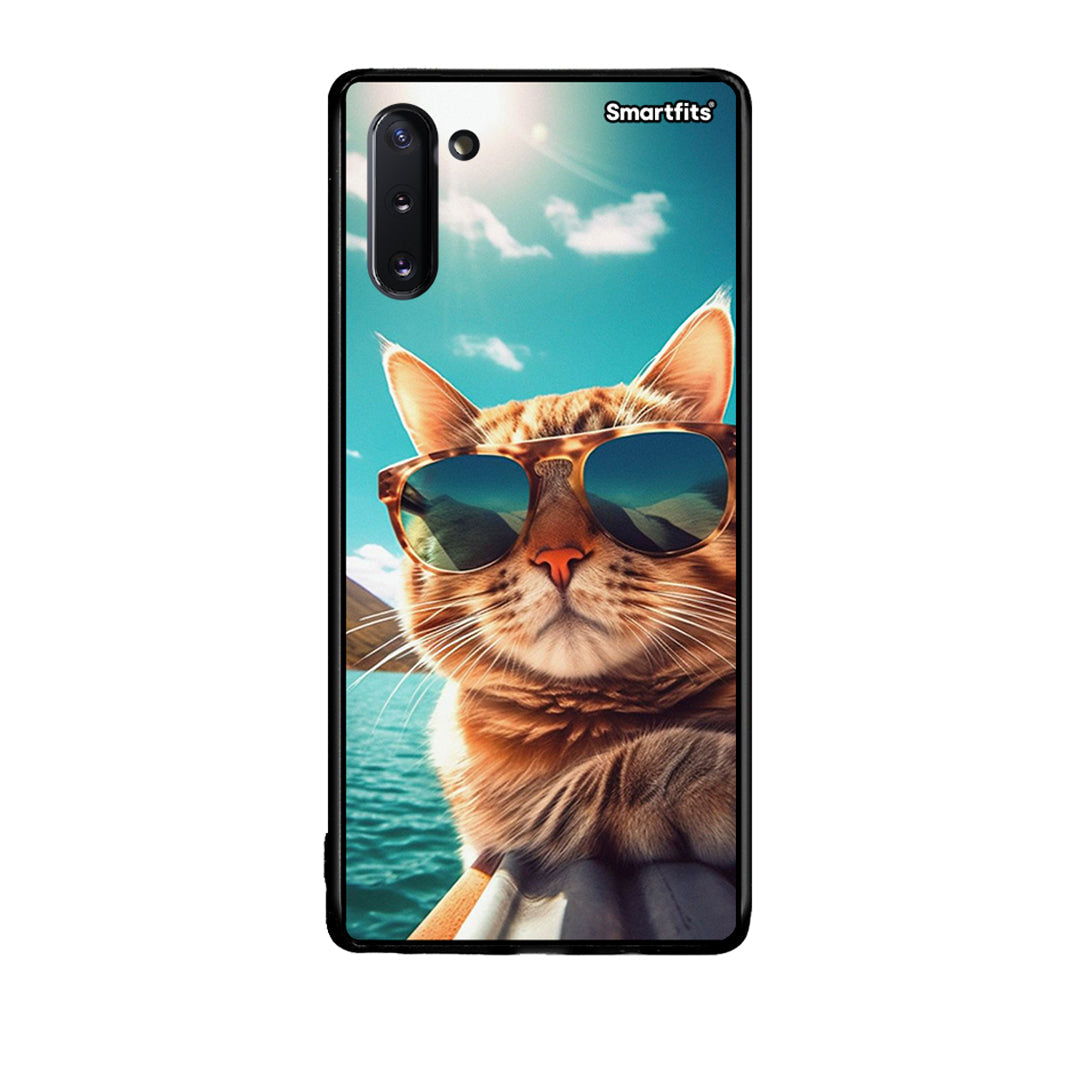 Samsung Note 10 Summer Cat θήκη από τη Smartfits με σχέδιο στο πίσω μέρος και μαύρο περίβλημα | Smartphone case with colorful back and black bezels by Smartfits