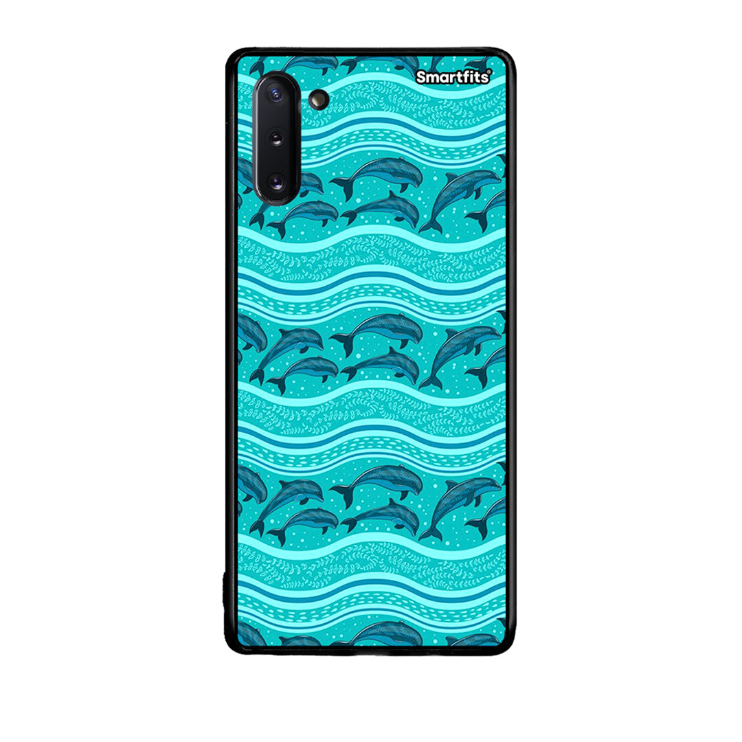 Samsung Note 10 Swimming Dolphins θήκη από τη Smartfits με σχέδιο στο πίσω μέρος και μαύρο περίβλημα | Smartphone case with colorful back and black bezels by Smartfits