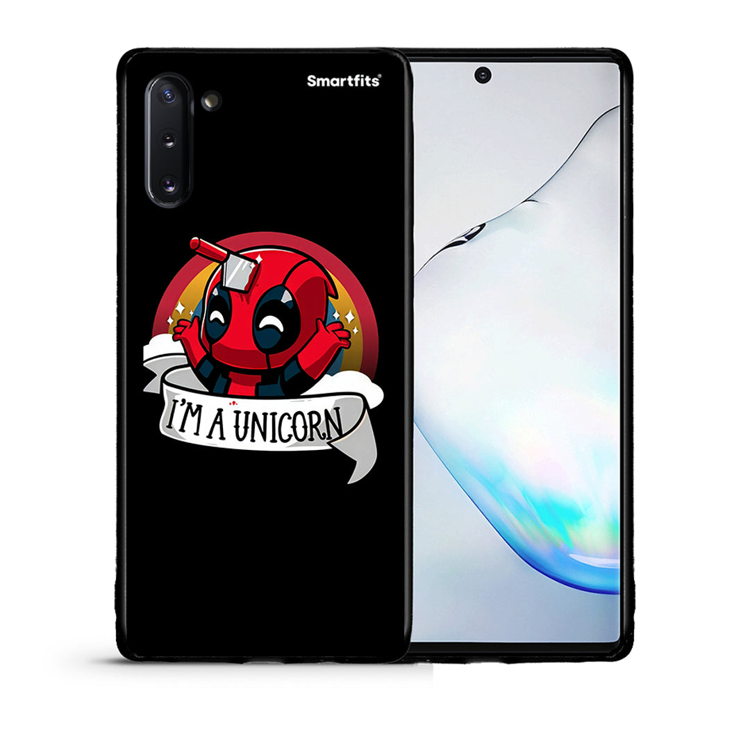 Θήκη Samsung Note 10 Unicorn Deadpool από τη Smartfits με σχέδιο στο πίσω μέρος και μαύρο περίβλημα | Samsung Note 10 Unicorn Deadpool case with colorful back and black bezels