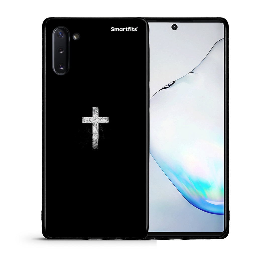 Θήκη Samsung Note 10 White Cross από τη Smartfits με σχέδιο στο πίσω μέρος και μαύρο περίβλημα | Samsung Note 10 White Cross case with colorful back and black bezels