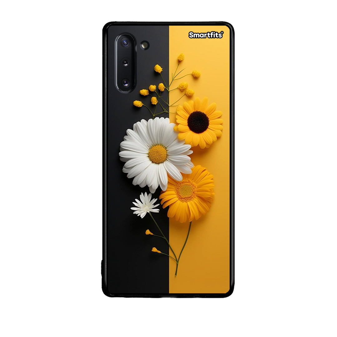 Samsung Note 10 Yellow Daisies θήκη από τη Smartfits με σχέδιο στο πίσω μέρος και μαύρο περίβλημα | Smartphone case with colorful back and black bezels by Smartfits