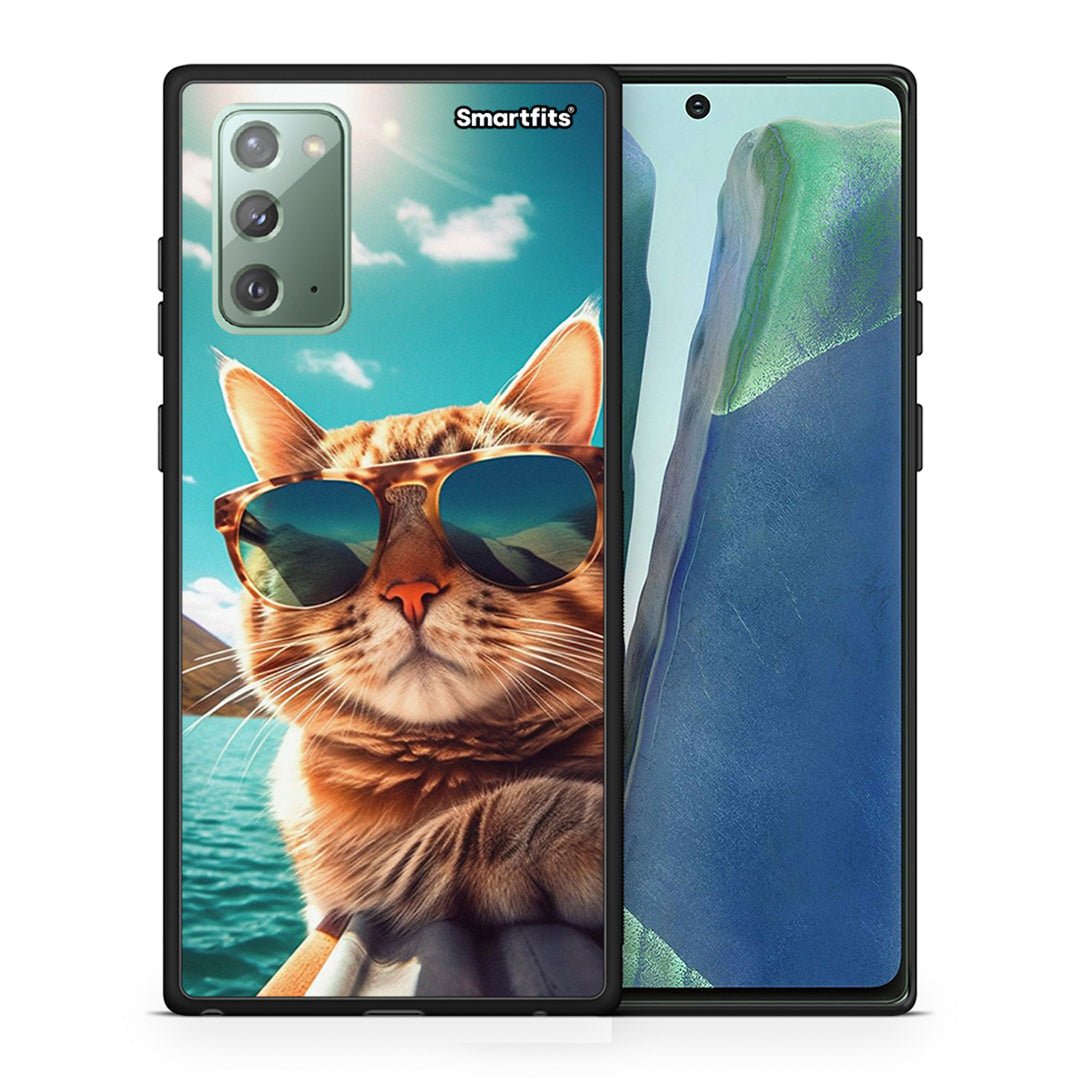 Θήκη Samsung Note 20 Summer Cat από τη Smartfits με σχέδιο στο πίσω μέρος και μαύρο περίβλημα | Samsung Note 20 Summer Cat case with colorful back and black bezels