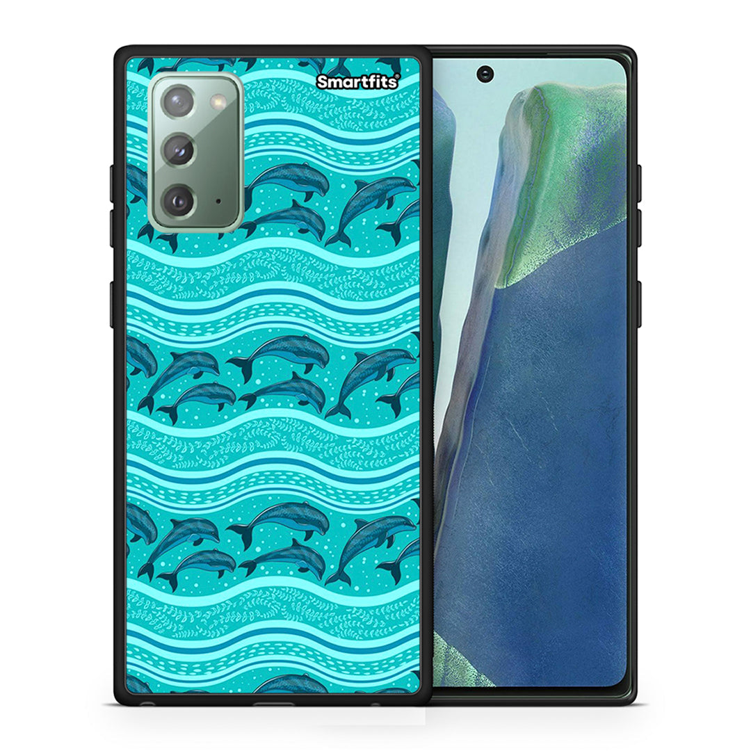 Θήκη Samsung Note 20 Swimming Dolphins από τη Smartfits με σχέδιο στο πίσω μέρος και μαύρο περίβλημα | Samsung Note 20 Swimming Dolphins case with colorful back and black bezels