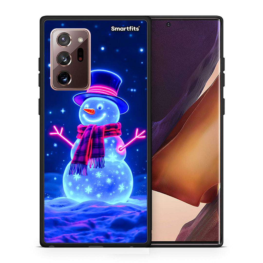 Θήκη Samsung Note 20 Ultra Christmas Neon Snowman από τη Smartfits με σχέδιο στο πίσω μέρος και μαύρο περίβλημα | Samsung Note 20 Ultra Christmas Neon Snowman case with colorful back and black bezels