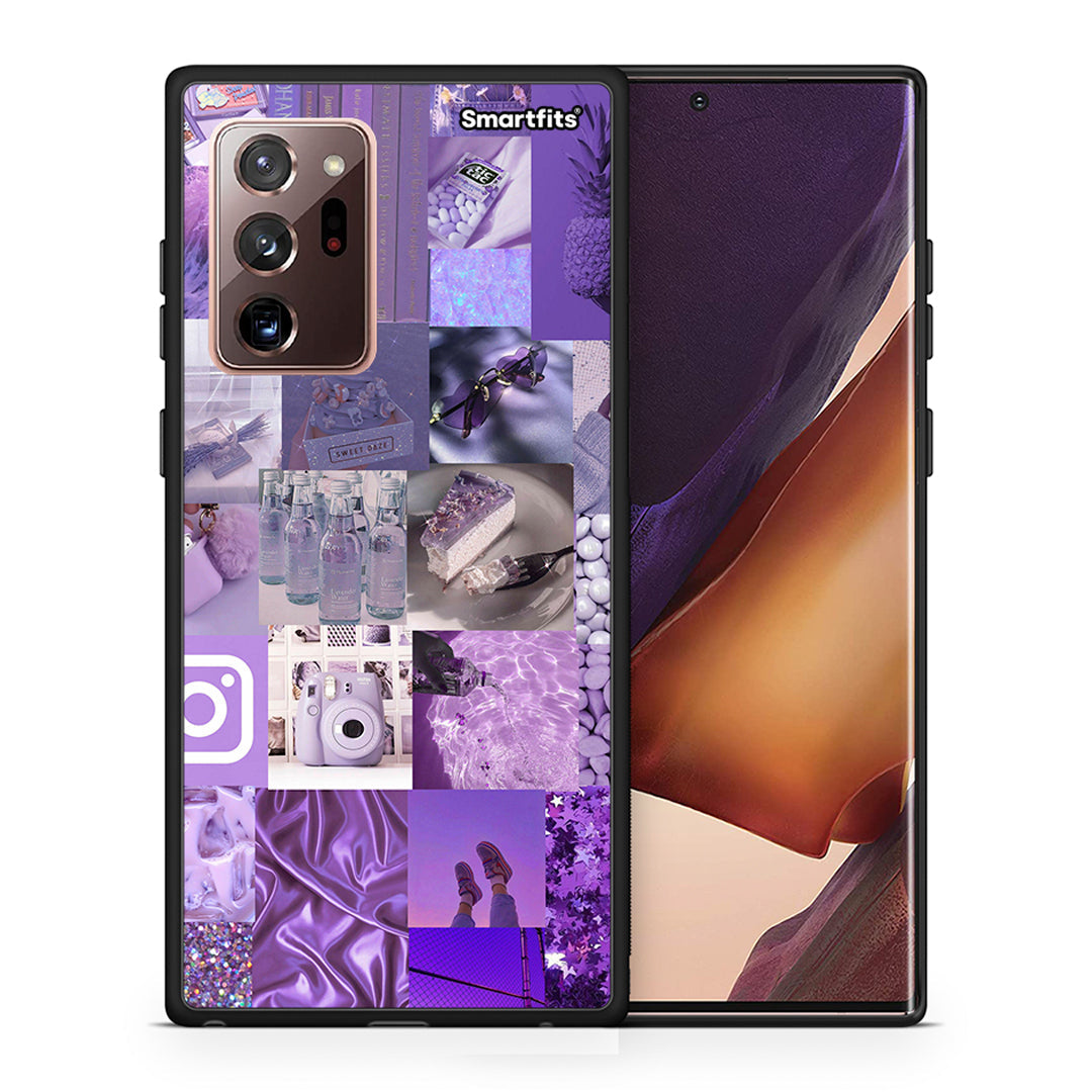 Θήκη Samsung Note 20 Ultra Purple Aesthetic Collage από τη Smartfits με σχέδιο στο πίσω μέρος και μαύρο περίβλημα | Samsung Note 20 Ultra Purple Aesthetic Collage case with colorful back and black bezels