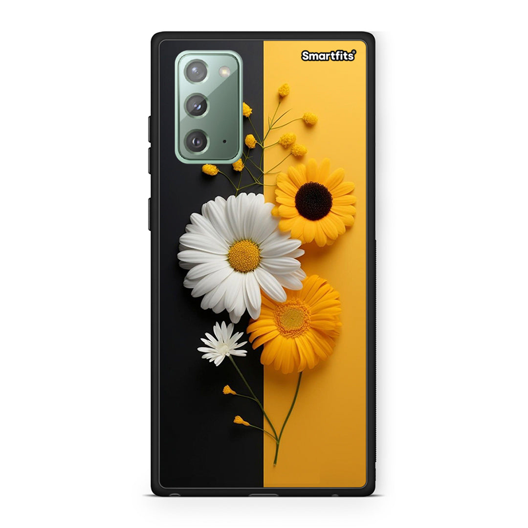 Samsung Note 20 Yellow Daisies θήκη από τη Smartfits με σχέδιο στο πίσω μέρος και μαύρο περίβλημα | Smartphone case with colorful back and black bezels by Smartfits