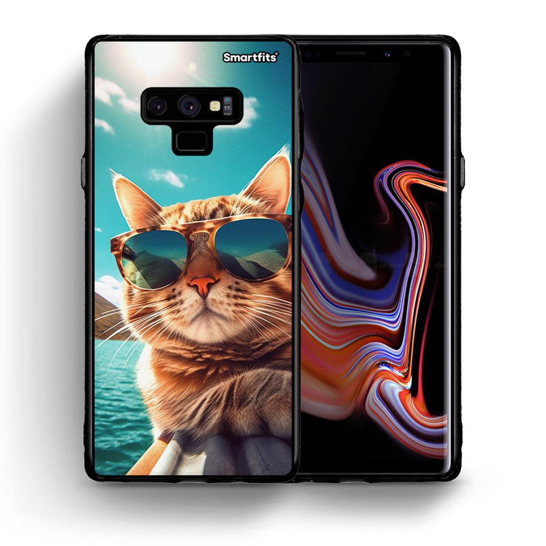 Θήκη Samsung Note 9 Summer Cat από τη Smartfits με σχέδιο στο πίσω μέρος και μαύρο περίβλημα | Samsung Note 9 Summer Cat case with colorful back and black bezels