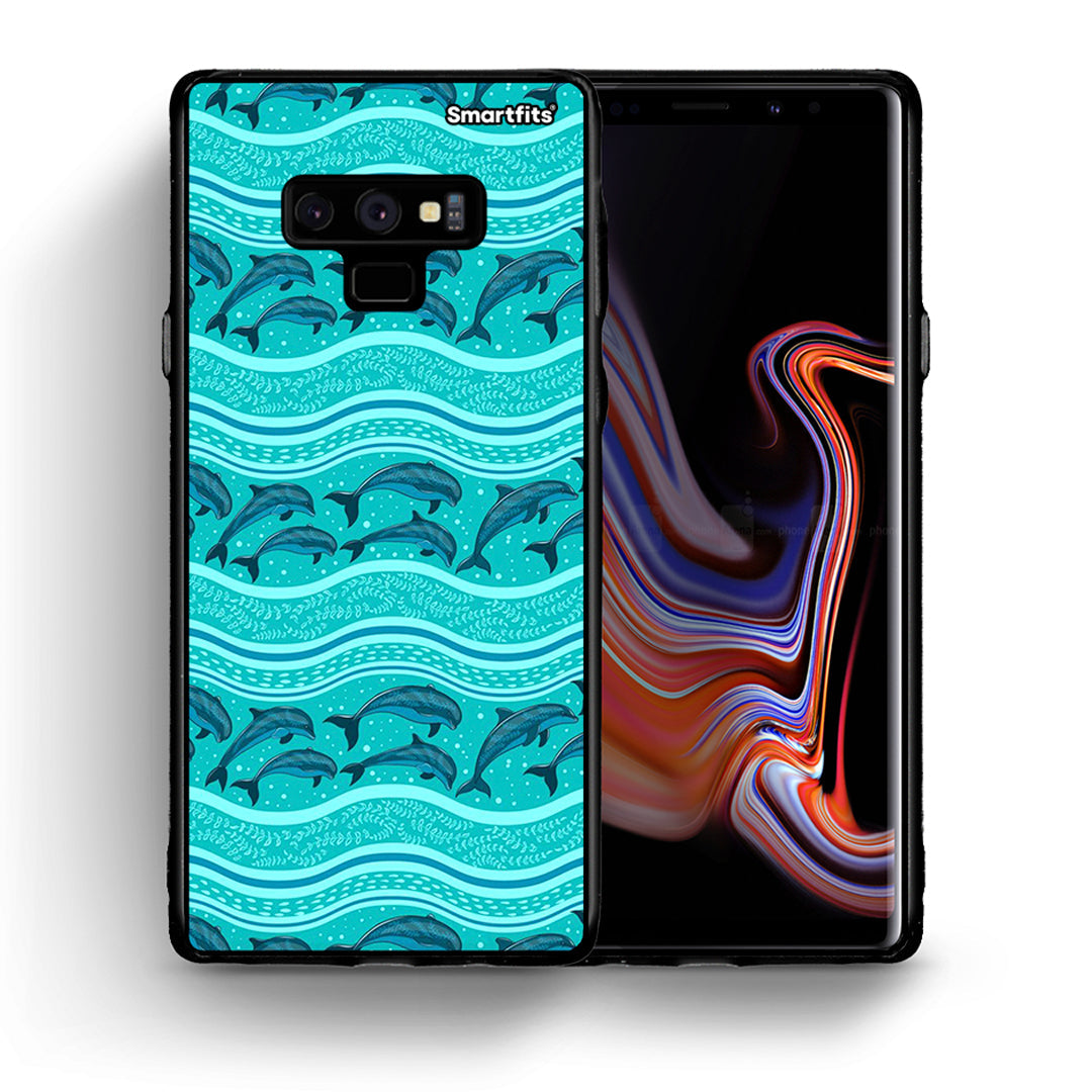 Θήκη Samsung Note 9 Swimming Dolphins από τη Smartfits με σχέδιο στο πίσω μέρος και μαύρο περίβλημα | Samsung Note 9 Swimming Dolphins case with colorful back and black bezels