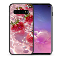 Thumbnail for Θήκη Samsung S10 Juicy Strawberries από τη Smartfits με σχέδιο στο πίσω μέρος και μαύρο περίβλημα | Samsung S10 Juicy Strawberries case with colorful back and black bezels
