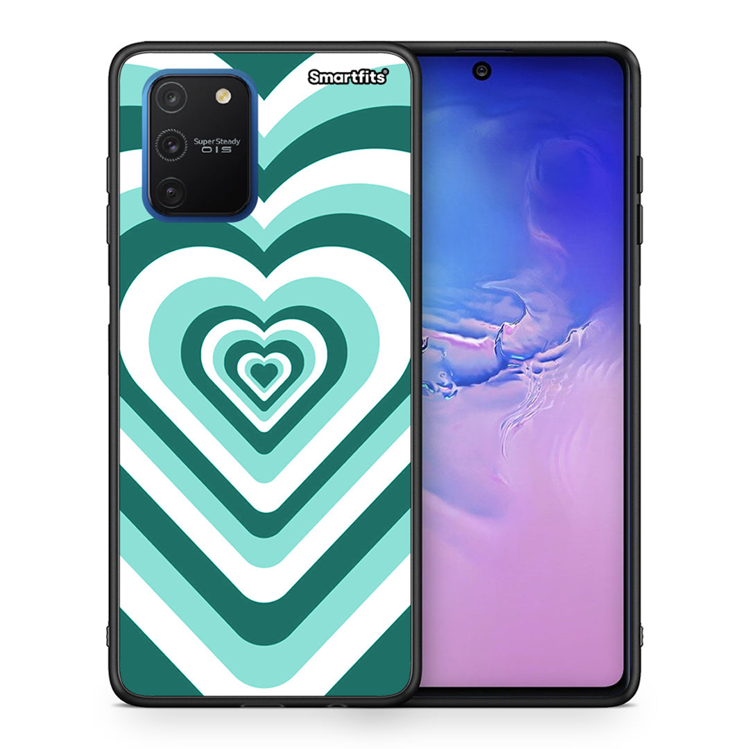 Θήκη Samsung Galaxy S10 Lite Green Hearts από τη Smartfits με σχέδιο στο πίσω μέρος και μαύρο περίβλημα | Samsung Galaxy S10 Lite Green Hearts case with colorful back and black bezels