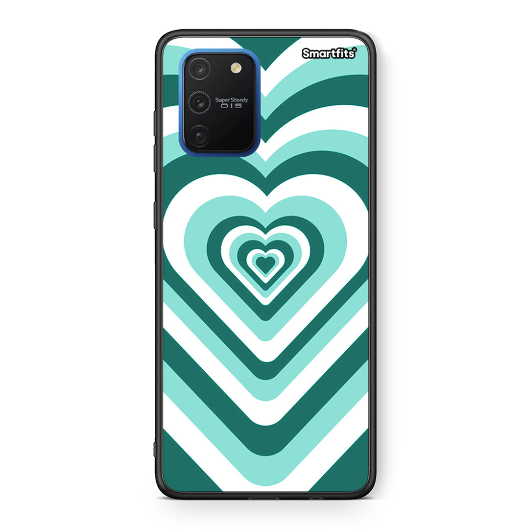 Samsung Galaxy S10 Lite Green Hearts θήκη από τη Smartfits με σχέδιο στο πίσω μέρος και μαύρο περίβλημα | Smartphone case with colorful back and black bezels by Smartfits