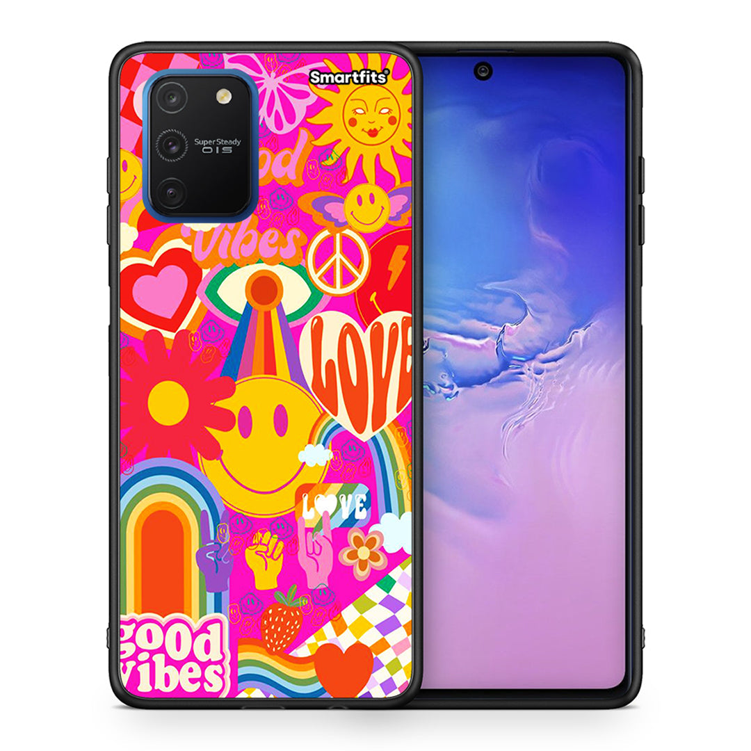 Θήκη Samsung Galaxy S10 Lite Hippie Love από τη Smartfits με σχέδιο στο πίσω μέρος και μαύρο περίβλημα | Samsung Galaxy S10 Lite Hippie Love case with colorful back and black bezels