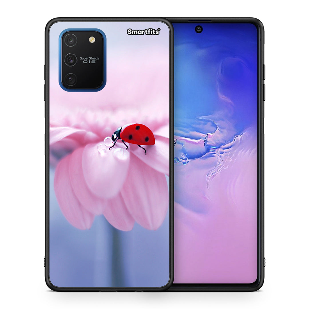 Θήκη Samsung Galaxy S10 Lite Ladybug Flower από τη Smartfits με σχέδιο στο πίσω μέρος και μαύρο περίβλημα | Samsung Galaxy S10 Lite Ladybug Flower case with colorful back and black bezels