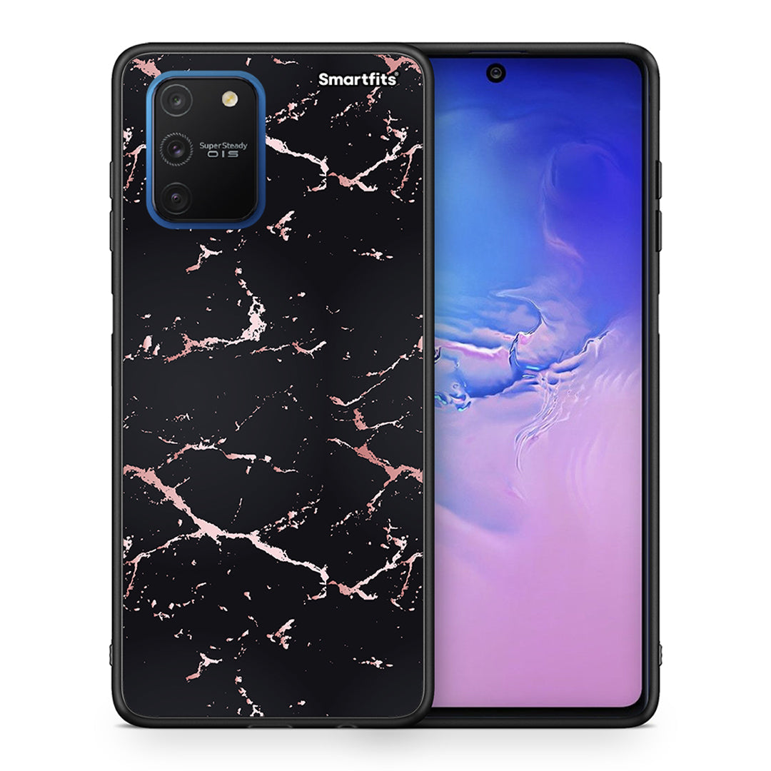 Θήκη Samsung Galaxy S10 Lite Black Rosegold Marble από τη Smartfits με σχέδιο στο πίσω μέρος και μαύρο περίβλημα | Samsung Galaxy S10 Lite Black Rosegold Marble case with colorful back and black bezels