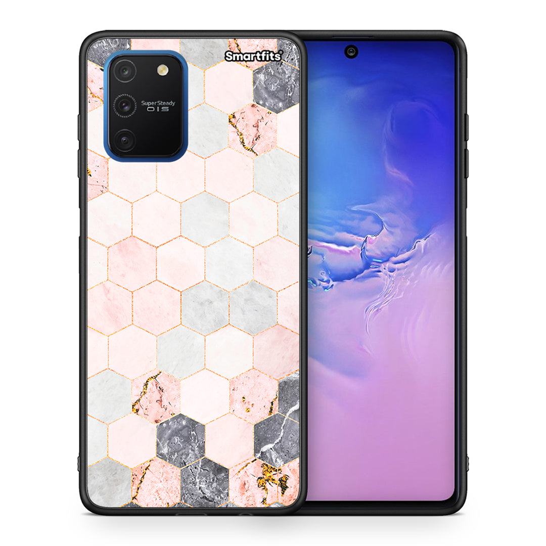 Θήκη Samsung Galaxy S10 Lite Hexagon Pink Marble από τη Smartfits με σχέδιο στο πίσω μέρος και μαύρο περίβλημα | Samsung Galaxy S10 Lite Hexagon Pink Marble case with colorful back and black bezels