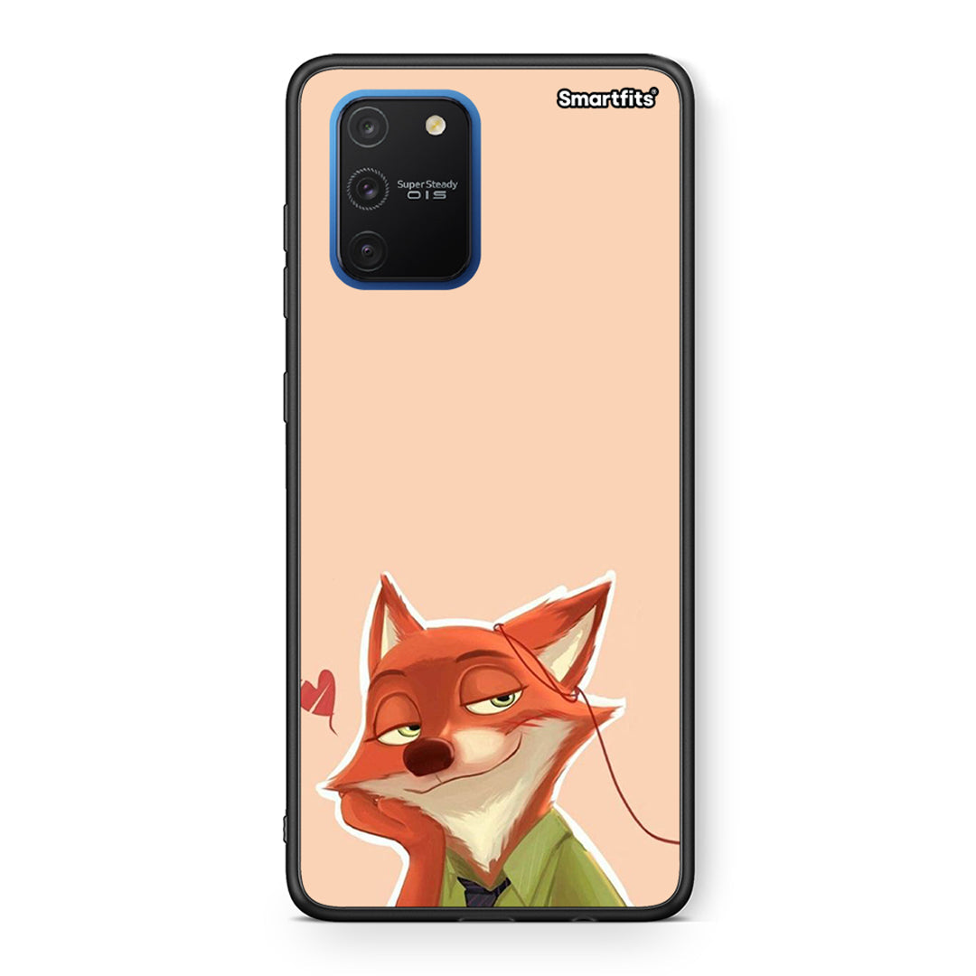 Samsung Galaxy S10 Lite Nick Wilde And Judy Hopps Love 1 θήκη από τη Smartfits με σχέδιο στο πίσω μέρος και μαύρο περίβλημα | Smartphone case with colorful back and black bezels by Smartfits