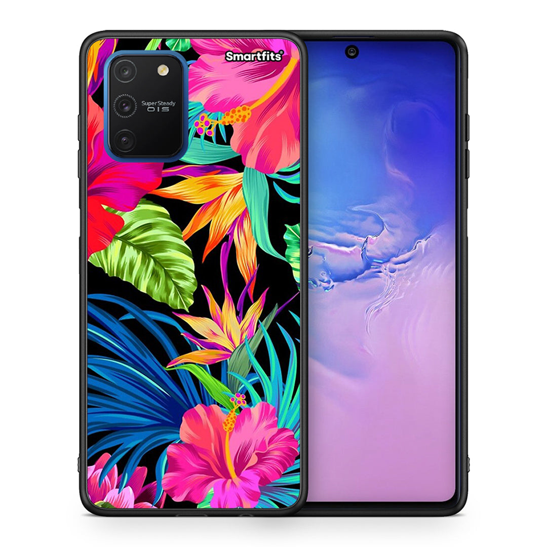 Θήκη Samsung Galaxy S10 Lite Tropical Flowers από τη Smartfits με σχέδιο στο πίσω μέρος και μαύρο περίβλημα | Samsung Galaxy S10 Lite Tropical Flowers case with colorful back and black bezels