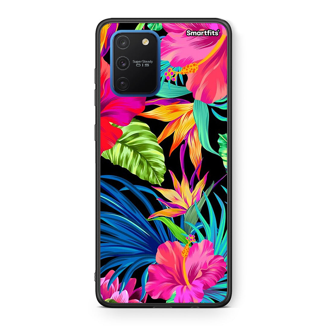 Samsung Galaxy S10 Lite Tropical Flowers θήκη από τη Smartfits με σχέδιο στο πίσω μέρος και μαύρο περίβλημα | Smartphone case with colorful back and black bezels by Smartfits