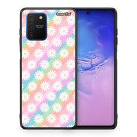 Thumbnail for Θήκη Samsung Galaxy S10 Lite White Daisies από τη Smartfits με σχέδιο στο πίσω μέρος και μαύρο περίβλημα | Samsung Galaxy S10 Lite White Daisies case with colorful back and black bezels